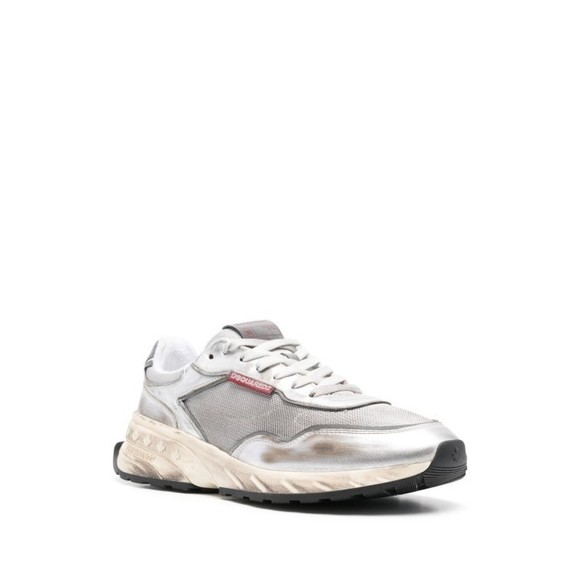 Dsquared2 Vintage-Effect Silver Leather Mesh Sneakers - NWT